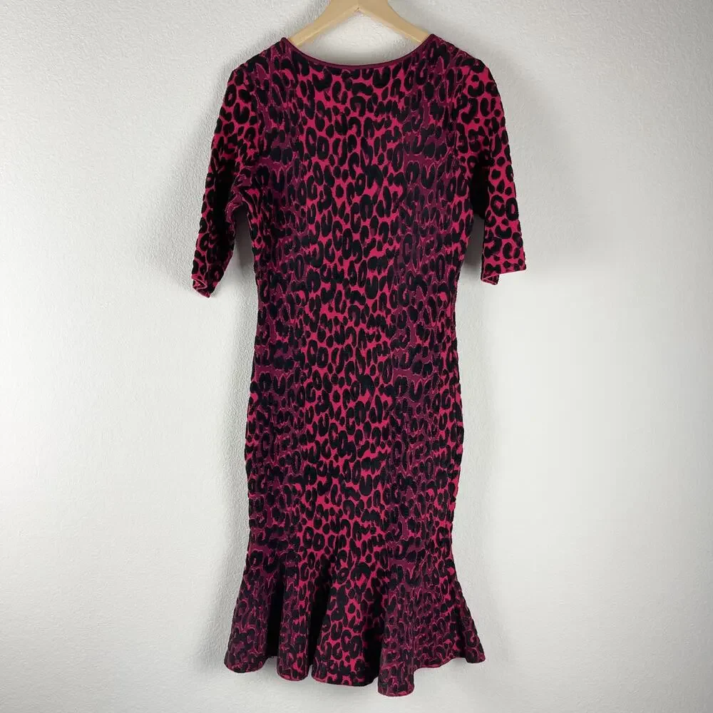 Milly Cheetah Brocade Dress Womens Large Textured Mermaid Flounce‎ Glam Volup